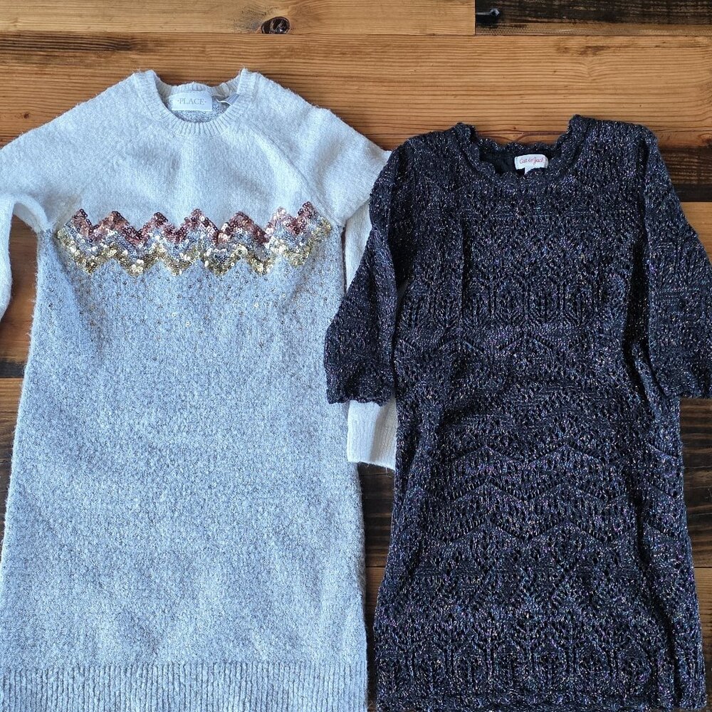Girls Knitted Sweater Dress / Sparkle Dress / Sequin Dress / Little Girls Dress
